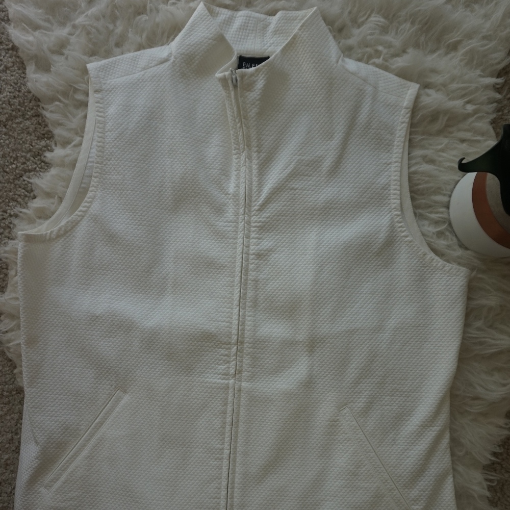 Eileen Fisher Womens Full Zip Vest Sz M White